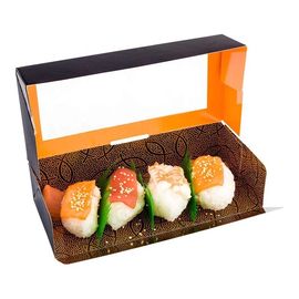 quality Contenitore di carta di sushi su ordinazione di Brown di stampa di logo con il cartone bianco di imballaggio per alimenti della finestra factory